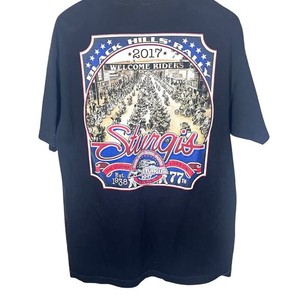 Sturgis 77th Annual Black Hills Rally T Shirt Mens Large Black Eagle - Picture 2 of 5